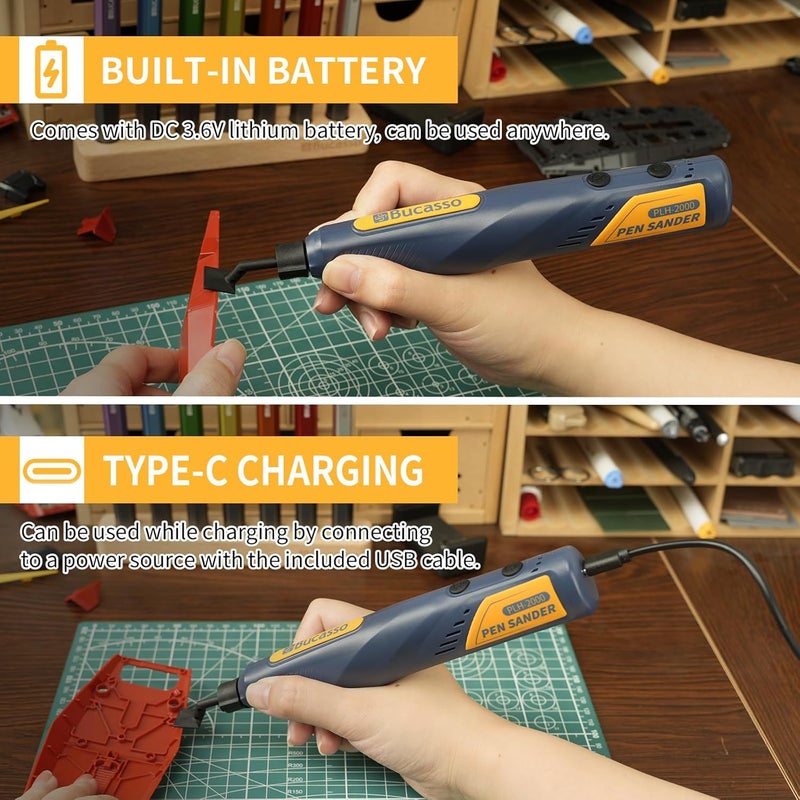 Bucasso Cordless Pen Sander, 5-Speed and USB Charging with LED Light, Multi-Purpose Power Tool, Mini Power Sander for Sanding, Polishing, Finishing, DIY Crafts - Image 4